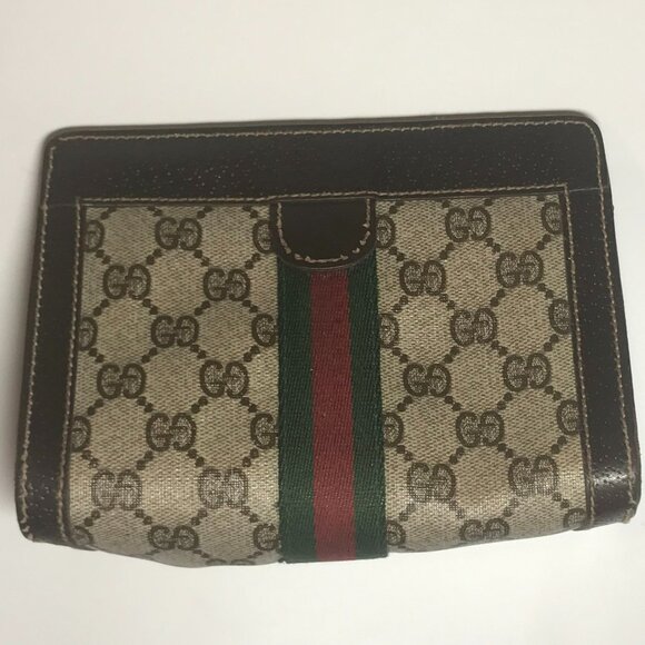 Gucci Web Vintage Brown Monogram PVC Canvas Leather Clutch / Cosmetic - Picture 8 of 16